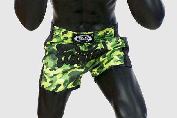 Fairtex Green Camo Slim Cut Kickboxing Shorts - MMA Warehouse
