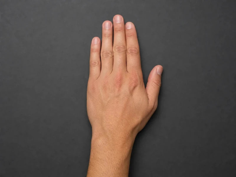 Human hand showing where to measure hand circumference below the knuckles