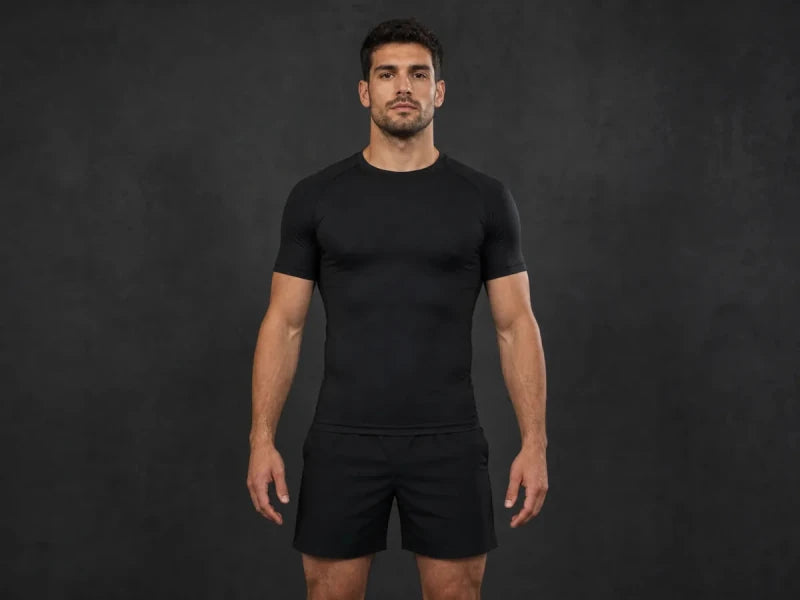 Athlete showing the correct level path for measuring chest circumference