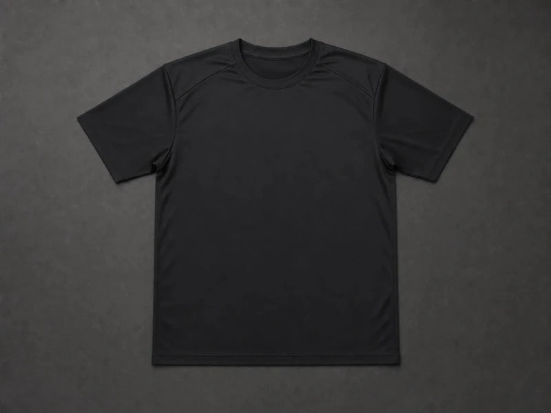 Athletic top laid flat showing width, length and sleeve measurements