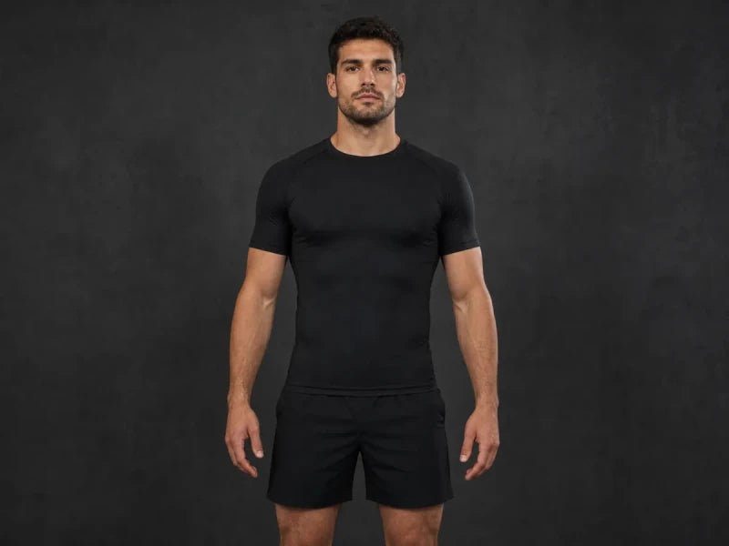 Athlete showing the correct level path for measuring chest circumference