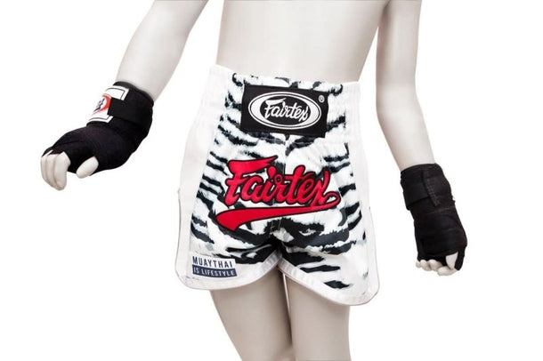 Fairtex "White Tiger" Kids Kickboxing Shorts - MMA Warehouse