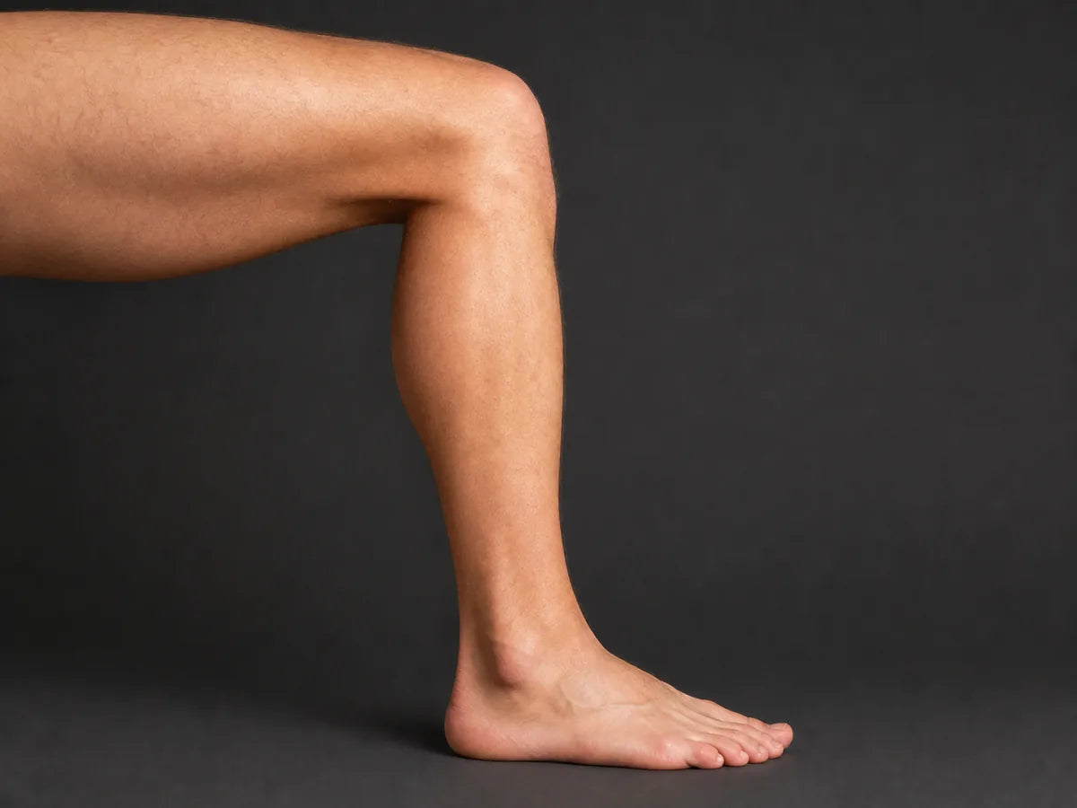 Shin and foot showing where a Muay Thai shin guard and foot protector should sit