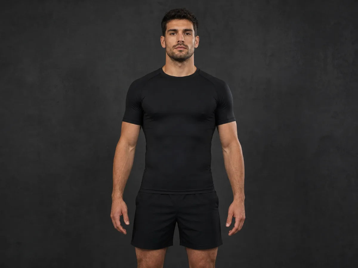 Athlete showing the correct level path for measuring chest circumference